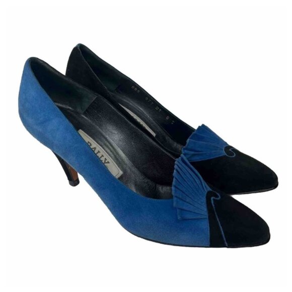 BALLY Made in Italy 🇮🇹 Genuine LEATHER Suede Fan Detail Pumps 885 877 01 Sz 8S - Picture 1 of 16